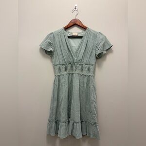 Altar'd State Green Midi Sundress with Flutter Sleeves and V-Neck